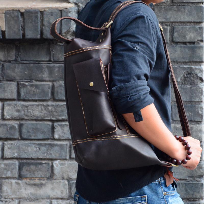 Genuine Leather Mens Cool Chest Bag Sling Bag Crossbody Bag Travel Bag Hiking Bag for men