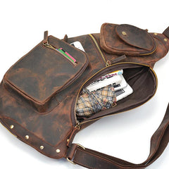 Handmade Leather Mens Cool Chest Bag Sling Bag Crossbody Bag Travel Bag Hiking Bag for men