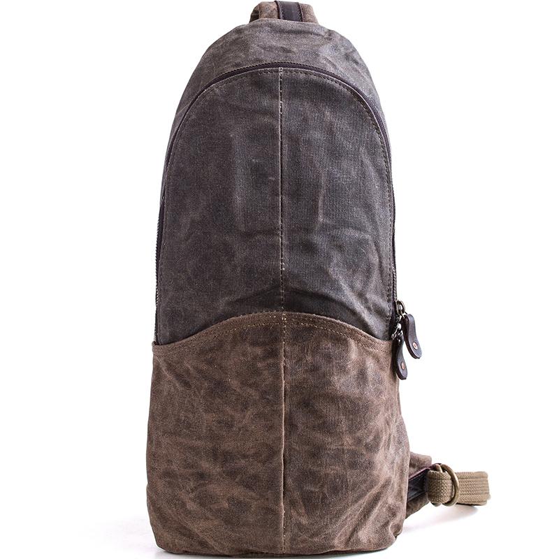 Canvas Leather Mens Cool Chest Bag Sling Bag Crossbody Bag Travel Bag Hiking Bag for men