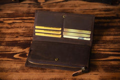 Handmade Leather Mens Cool Long Leather Wallet Cards Clutch Wallet for Men