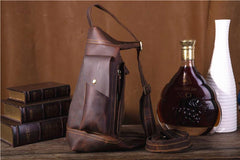 Genuine Leather Mens Cool Chest Bag Sling Bag Crossbody Bag Travel Bag Hiking Bag for men - imessengerbags