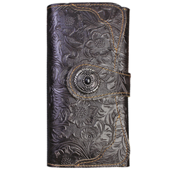 Handmade Leather Floral Mens Cool Travel Long Wallet Card Holder Card Slim Clutch Wallets for Men - imessengerbags