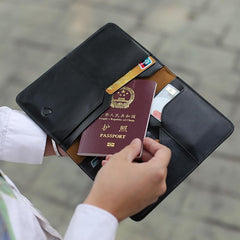 Fashion Leather Men's Black Bifold Long Wallet Passport Wallet Travel Wallet For Men - imessengerbags