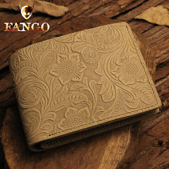 Handmade Leather Floral Mens Cool Slim Leather Wallet Men billfold Wallets Bifold for Men - imessengerbags