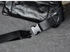 Black Leather Fanny Pack Mens Waist Bag Hip Pack Belt Bag for Men