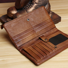Handmade Leather Mens Cool Long Leather Wallet Card Wallet Clutch Wristlet Wallet for Men - imessengerbags