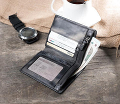 Handmade Leather Mens Cool Slim Leather Wallet Men Small Wallets Bifold for Men - imessengerbags