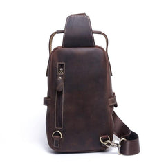 Genuine Leather Mens Cool Chest Bag Sling Bag Crossbody Bag Travel Bag Hiking Bag for men