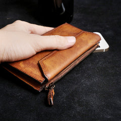 Genuine Leather Mens Cool Long Leather Wallet Card Wallet Clutch Wristlet Wallet for Men - imessengerbags