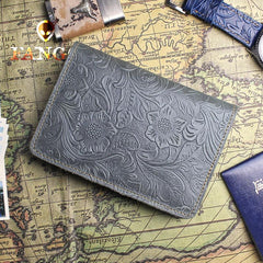 Handmade Leather Floral Mens Cool Travel Short Wallet Passport Card Holder Small Card Slim Wallets for Men - imessengerbags
