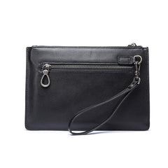 Handmade Leather Mens Clutch Skull Cool Slim Wallet Zipper Clutch Wristlet Wallet for Men