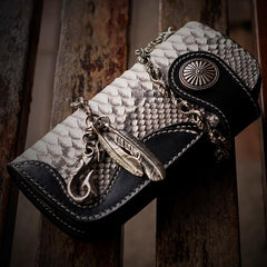 Handmade Leather Black Mens Chain Biker Wallet Cool Leather Wallet Long Clutch Wallets for Men - imessengerbags
