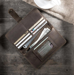 Handmade Leather Mens Clutch Wallet Cool Leather Wallet Long Phone Wallets for Men