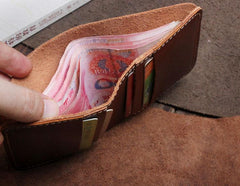 Handmade Leather Mens Cool Slim Leather Wallet Men Small Wallets Bifold for Men - imessengerbags