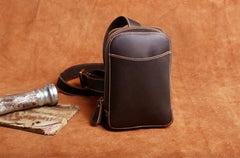 Handmade Leather Mens Cool Chest Bag Sling Bag Crossbody Bag Travel Bag Hiking Bag for men