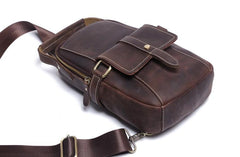 Genuine Leather Mens Cool Chest Bag Sling Bag Crossbody Bag Travel Bag Hiking Bag for men