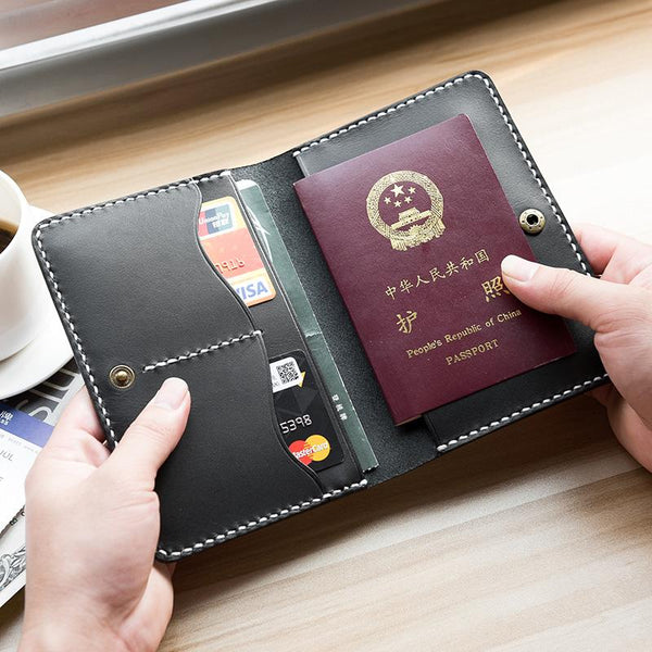 Handmade Leather Mens Travel Wallet Passport Leather Wallet Short Slim Wallets for Men - imessengerbags