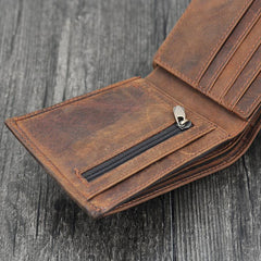 Handmade Leather Mens Cool Slim Leather Wallet Card Wallet Holders Men Small Wallets Trifold for Men - imessengerbags