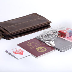 Genuine Leather Mens Cool Long Leather Wallet Zipper Clutch Wristlet Wallet for Men - imessengerbags