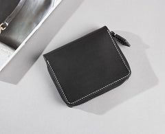 Handmade Leather Mens Cool Slim Leather Zipper Wallet Men Small Wallets Bifold for Men - imessengerbags