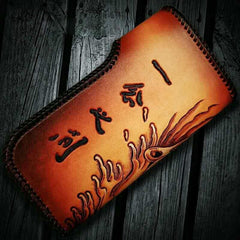 Handmade Leather Tooled Buddha&Demon Mens Chain Biker Wallet Cool Leather Wallet With Chain Wallets for Men - imessengerbags