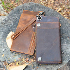 Handmade Cool Leather Long Wallet Bifold Long Wallet Biker Wallet Bag For Men