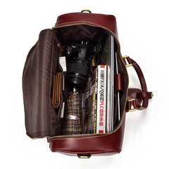 Classy Red Leather Men Barrel Overnight Bags Doctor Bag Travel Bags Weekender Bags For Men