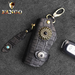 Handmade Leather Floral Mens Cool Car Key Wallet Coin Wallet Pouch Car KeyChain for Men - imessengerbags