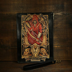 Handmade Leather Tooled CONSTELLATION Mens Cool Long Leather iPad Bag Wristlet Clutch Wallet for Men - imessengerbags