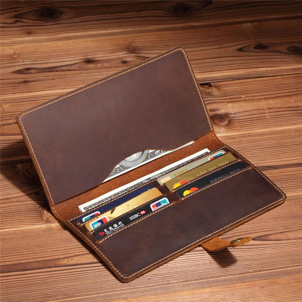 Handmade Cool Leather Wallets Long Leather Wallet Bifold Long Wallet For Men - imessengerbags