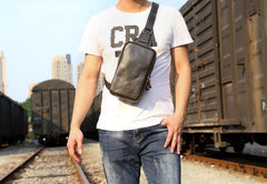 Handmade Leather Mens Cool Chest Bag Sling Bag Crossbody Bag Travel Bag Hiking Bag for men