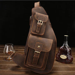 Leather Mens Sling Bag Chest Bag Cool Sling Shoulder Bag Sling Backpack for men - imessengerbags