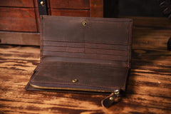 Handmade Leather Mens Cool Long Leather Wallet Cards Clutch Wallet for Men