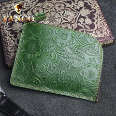 Handmade Leather Floral Mens Front Pocket Wallet Cool Slim Leather Wallet Men billfold Wallets Bifold for Men - imessengerbags