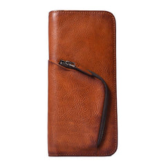Handmade Leather Mens Cool Long Leather Wallet Zipper Phone Clutch Wallet for Men - imessengerbags