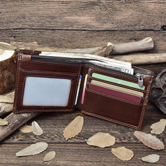 Handmade Leather Mens Cool Slim Leather Wallet Card Wallet Holders Men Small Wallets Bifold for Men - imessengerbags
