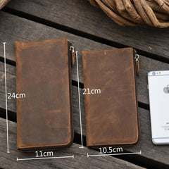 Handmade Leather Mens Cool Long Leather Wallet Zipper Clutch Wallet for Men - imessengerbags