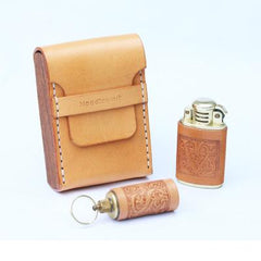 Cool Wooden Beige Leather Mens 20pcs Cigarette Case Custom Cigarette Holder for Men - imessengerbags