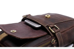 Genuine Leather Mens Cool Chest Bag Sling Bag Crossbody Bag Travel Bag Hiking Bag for men
