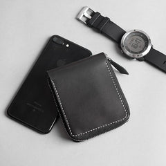 Handmade Leather Mens Cool Slim Leather Zipper Wallet Men Small Wallets Bifold for Men - imessengerbags