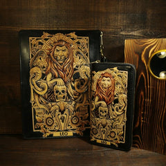 Handmade Leather Tooled CONSTELLATION Mens Cool Long Leather iPad Bag Wristlet Clutch Wallet for Men