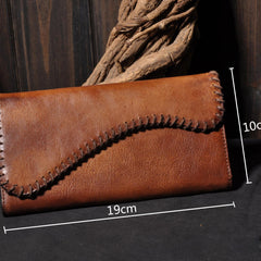 Handmade Leather Mens Cool Long Leather Wallet Trifold Clutch Wallet for Men