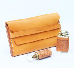 Cool Wooden Slim Leather Mens 20pcs Cigarette Case Custom Beige Cigarette Holder for Men - imessengerbags