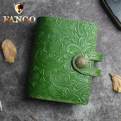 Handmade Leather Floral Mens Cool Short Wallet Card Holder Small Card Slim Wallets for Men