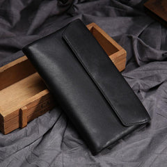 Black Leather Long Wallet for Men Bifold Long Wallet - imessengerbags