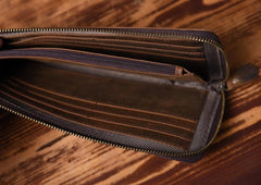 Handmade Leather Mens Cool Long Leather Wallet Zipper Clutch Wallet for Men - imessengerbags