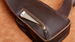 Genuine Leather Mens Cool Chest Bag Sling Bag Crossbody Bag Travel Bag Hiking Bag for men