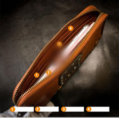 Handmade Leather Mens Chain Biker Wallet Cool Leather Wallet Long Phone Wallets for Men