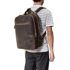 Genuine Leather Mens Cool Backpack Sling Bag Large Black Travel Bag Hiking Bag for men - imessengerbags