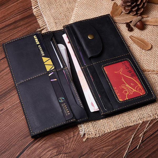 Handmade Leather Mens Clutch Wallet Cool Leather Wallet Long Phone Wallets for Men - imessengerbags